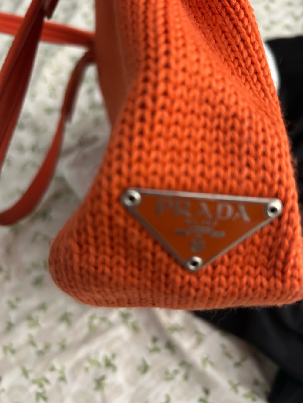 Y2K Wool Prada Orange Knit  Triangle Logo Shoulder Bag with authenticity card